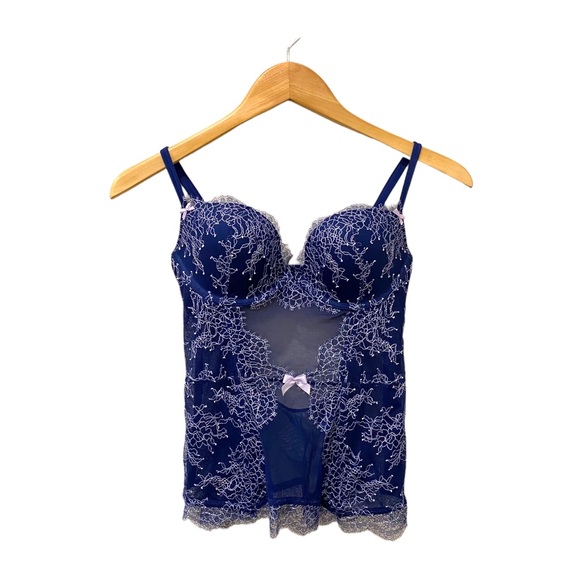 Victoria's Secret Other - Victoria's Secret Blue Lace Pushup Bra Corset Lingerie Top Size 36B